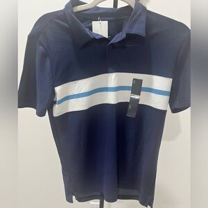 All in Motion Dark Blue Polo with White and Light Blue Stripe